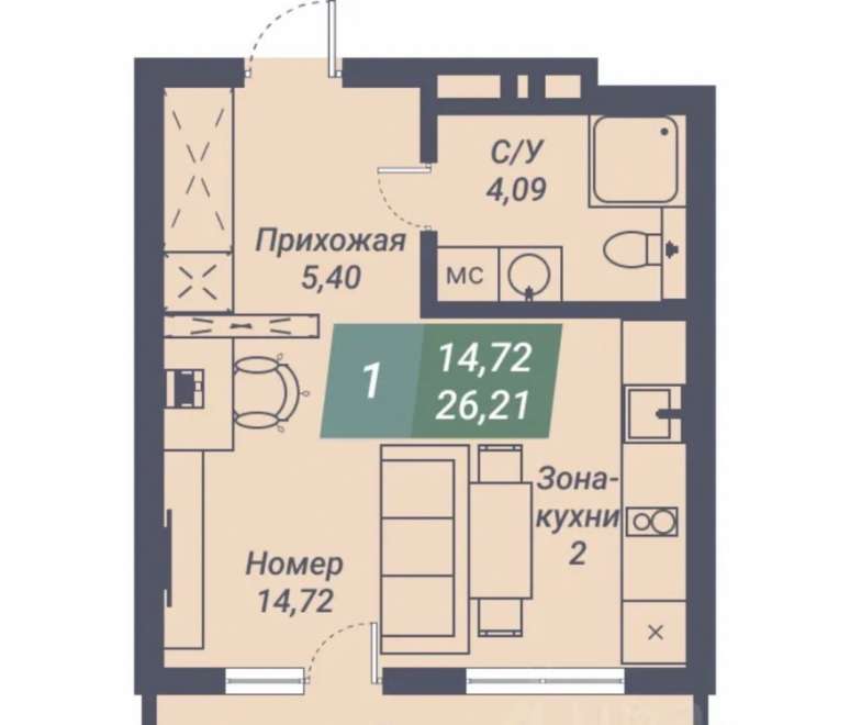 1-ком. квартира, 26 м², ул.Светлановская - 46/1 1-ком. квартира, 26 м², ул.Светлановская - 46/1 22596253.jpeg
